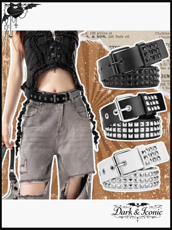 3 Studded Y2K Punk Belts Goth Emo Grommet Metal Pyramid main image 4